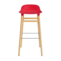 Normann Copenhagen Form Barstool - Wood - 75cm - Bright Red - Oak Legs Shell Colour: Bright Red, Leg Colour: Oak - thumbnail 2