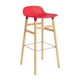 Normann Copenhagen Form Barstool - Wood - 75cm - Bright Red - Oak Legs Shell Colour: Bright Red, Leg Colour: Oak - thumbnail 1