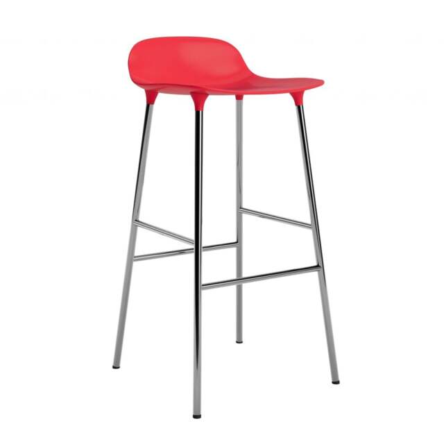 Normann Copenhagen Form Barstool - 75cm - Bright Red - Chrome Legs Shell Colour: Bright Red, Leg Colour: Chrome - image 1