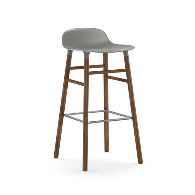 Normann Copenhagen Form Barstool - Wood - 75cm - Grey - Walnut Legs Shell Colour: Grey, Leg Colour: Walnut - image 1