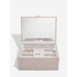 Stackers Luxury Classic Faux Leather Jewellery Box - Taupe Colour: Taupe - thumbnail 1