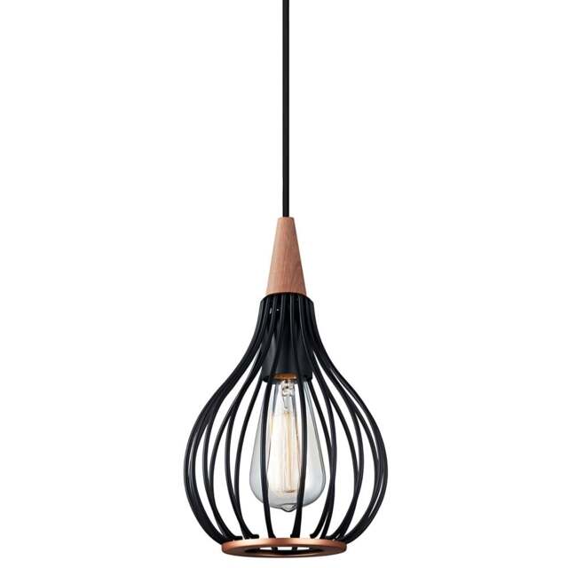 Halo Design Drops Metal Wire Pendant Light - Black/Dark Wood - O 17cm Size: O 17cm - image 1