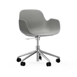 Normann Copenhagen Form Armchair Swivel - 5 Wheel - Gas Lift - Grey - Aluminium Legs Shell Colour: Grey, Leg Colour: Aluminium