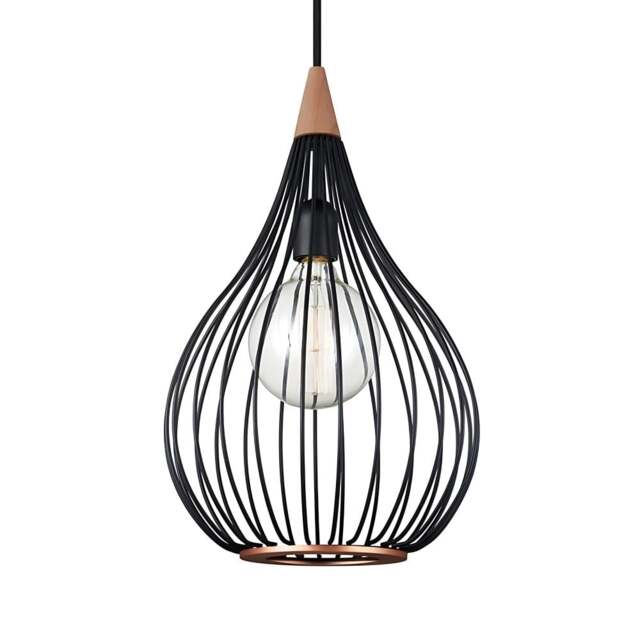 Halo Design Drops Metal Wire Pendant Light - Black/Dark Wood - O 30cm Size: O 30cm - image 1