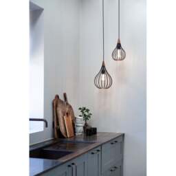Halo Design Drops Metal Wire Pendant Light - Black/Dark Wood - O 30cm Size: O 30cm - thumbnail 3