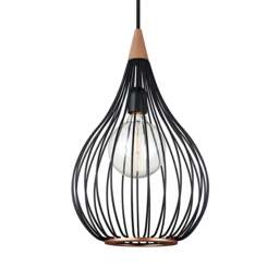 Halo Design Drops Metal Wire Pendant Light - Black/Dark Wood - O 30cm Size:  30cm