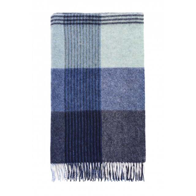 Bronte By Moon Lindley Check Pure Wool Throw - Blue