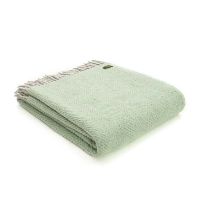 Tweedmill Textiles Pure New Wool Herringbone Throw - Laurel Green