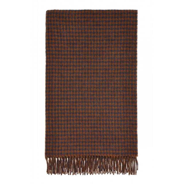 Bronte By Moon Merino Lambswool Houndstooth Throw - Navy & Rust