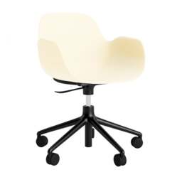 Normann Copenhagen Form Armchair Swivel - 5 Wheel - Gas Lift - Cream - Black Legs Shell Colour: Cream, Leg Colour: Black