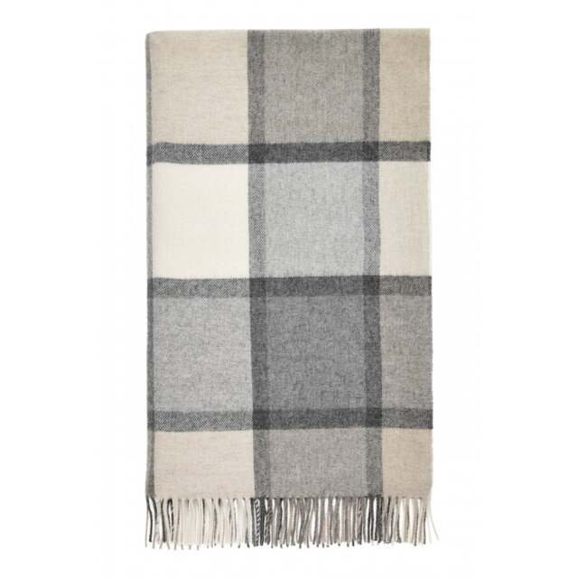 Bronte By Moon Block Windowpane Merino Lambswool Throw - White/Grey - image 1