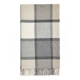 Bronte By Moon Block Windowpane Merino Lambswool Throw - White/Grey - thumbnail 1