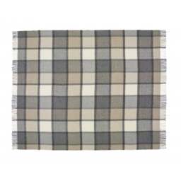 Bronte By Moon Block Windowpane Merino Lambswool Throw - White/Grey - thumbnail 2