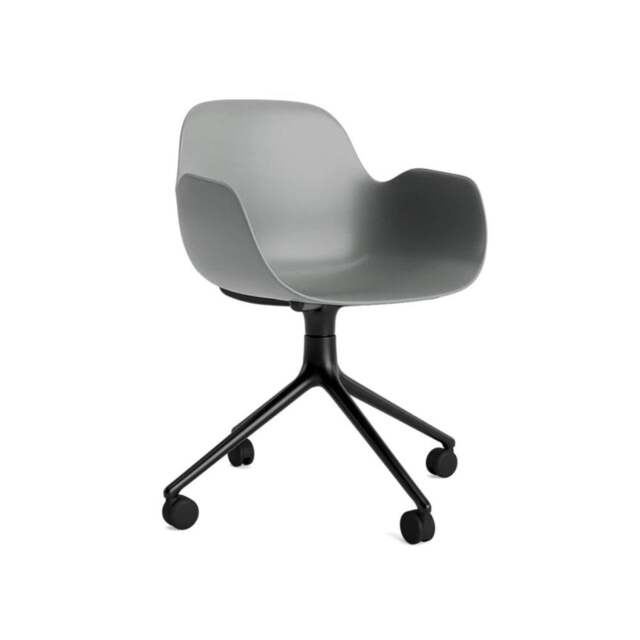 Normann Copenhagen Form Armchair Swivel - 4 Wheel - Grey - Black Legs Shell Colour: Grey, Leg Colour: Black