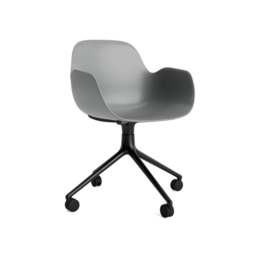 Normann Copenhagen Form Armchair Swivel - 4 Wheel - Grey - Black Legs Shell Colour: Grey, Leg Colour: Black