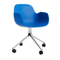 Normann Copenhagen Form Armchair Swivel - 4 Wheel - Bright Blue - Aluminium Legs Shell Colour: Bright Blue, Leg Colour: Aluminium