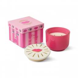 Paddywax Charmed 8oz/226g Pink Glass Candle with Lips Lid - Smoked Cherry