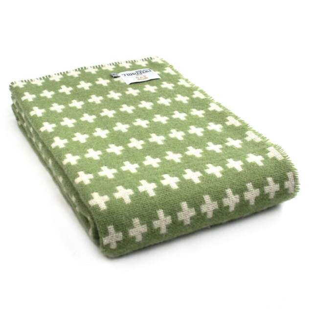 Tweedmill Textiles Pure New Wool Cross Throw - Fern Green - 200 x 140 cm - image 1
