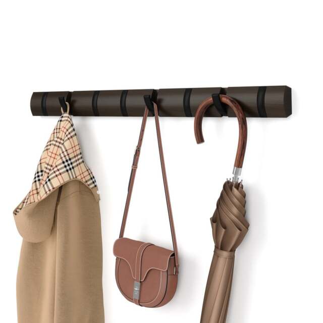 Umbra Flip 8 Hook Coat Rack - Black/Walnut - image 1