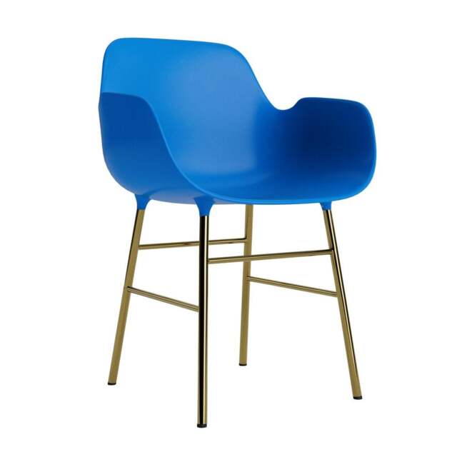 Normann Copenhagen Form Armchair - Bright Blue - Brass Legs Shell Colour: Bright Blue, Leg Colour: Brass - image 1
