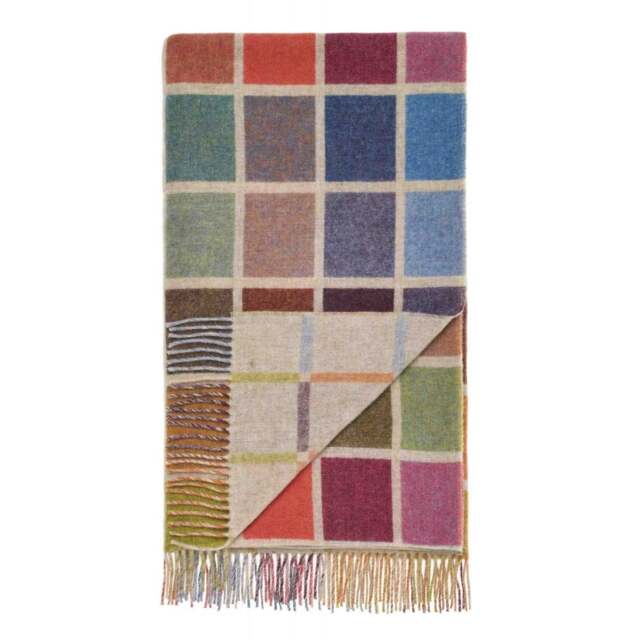 Bronte By Moon Multi Block Check Merino Lambswool Throw - Beige