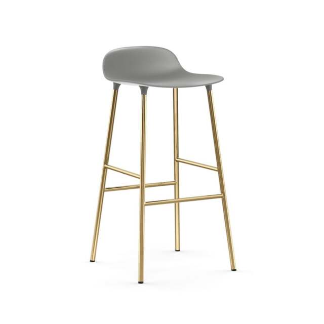 Normann Copenhagen Form Barstool - 75cm - Grey - Brass Legs Shell Colour: Grey, Leg Colour: Brass - image 1