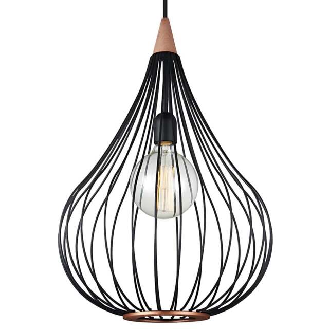 Halo Design Drops Metal Wire Pendant Light - Black/Dark Wood - O 38cm Size: O 38cm - image 1