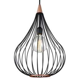 Halo Design Drops Metal Wire Pendant Light - Black/Dark Wood - O 38cm Size: O 38cm - thumbnail 1