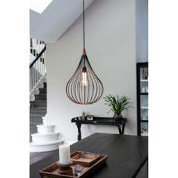 Halo Design Drops Metal Wire Pendant Light - Black/Dark Wood - O 38cm Size: O 38cm - thumbnail 2