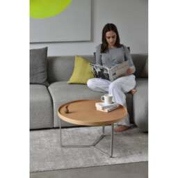 Wireworks DT66 Round Coffee Side Table - Oak - thumbnail 7