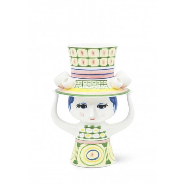 Bjorn Wiinblad Lady with Hat Vase - H 24.5cm - Green - image 1