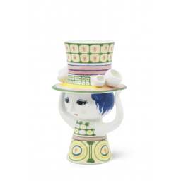 Bjorn Wiinblad Lady with Hat Vase - H 24.5cm - Green - thumbnail 4