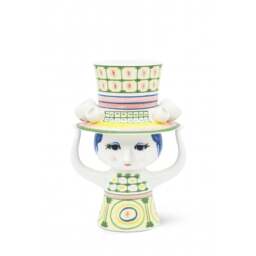 Bjorn Wiinblad Lady with Hat Vase - H 24.5cm - Green - thumbnail 1