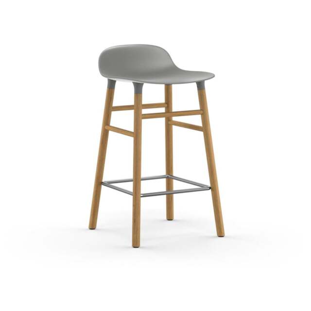 Normann Copenhagen Form Barstool - Wood - 65cm - Grey - Oak Legs Shell Colour: Grey, Leg Colour: Oak - image 1