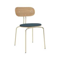 Umage Curious Dining Chair - Oak - Brass Legs - Jet Air Blue Cushion Leg Colour: Brass Legs, Colour: Jet Air Blue - thumbnail 1
