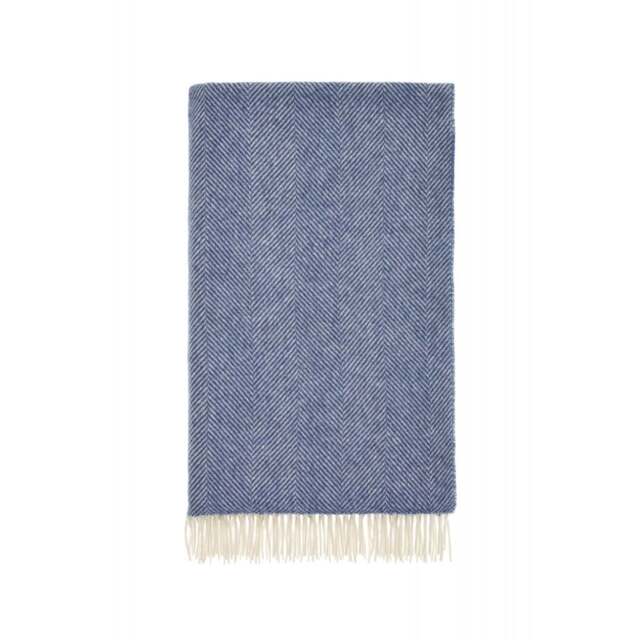 Bronte By Moon Pure New Wool Herringbone Throw - Blueberry