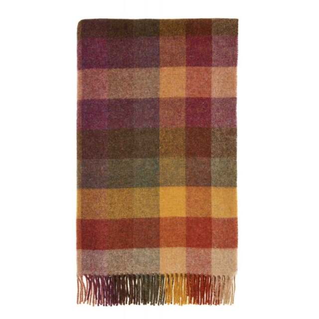 Bronte By Moon Pure New Wool Harlequin Check Throw - Autumn - image 1