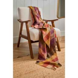 Bronte By Moon Pure New Wool Harlequin Check Throw - Autumn - thumbnail 2