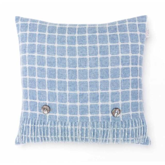 Bronte By Moon Luxury Athens Check Merino Lambswool Cushion - Aqua