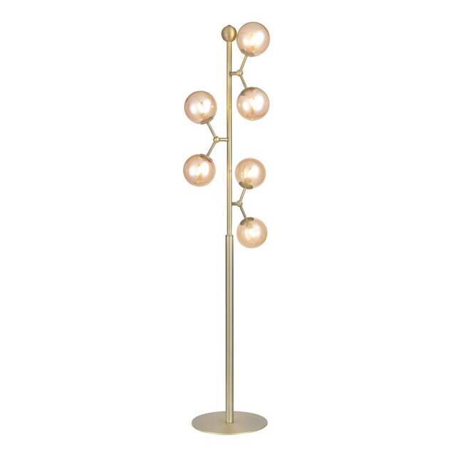 Halo Design Atom 6 Light Floor Lamp - H160cm - O37cm - Antique Brass / Amber Glass Colour: Antique Brass / Amber Glass - image 1