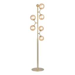 Halo Design Atom 6 Light Floor Lamp - H160cm - O37cm - Antique Brass / Amber Glass Colour: Antique Brass / Amber Glass
