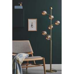 Halo Design Atom 6 Light Floor Lamp - H160cm - O37cm - Antique Brass / Amber Glass Colour: Antique Brass / Amber Glass - thumbnail 3