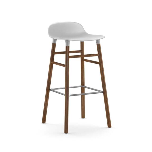 Normann Copenhagen Form Barstool - Wood - 75cm - White - Walnut Legs Shell Colour: White, Leg Colour: Walnut - image 1