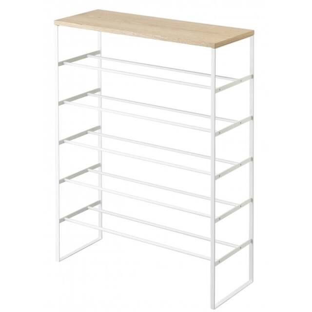 Yamazaki 6-Tiered Tower Shoe Rack with Wooden Top Board - White - image 1