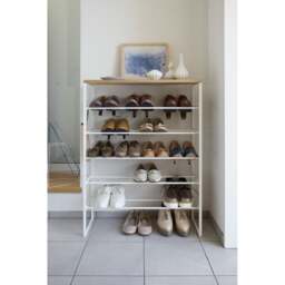 Yamazaki 6-Tiered Tower Shoe Rack with Wooden Top Board - White - thumbnail 2