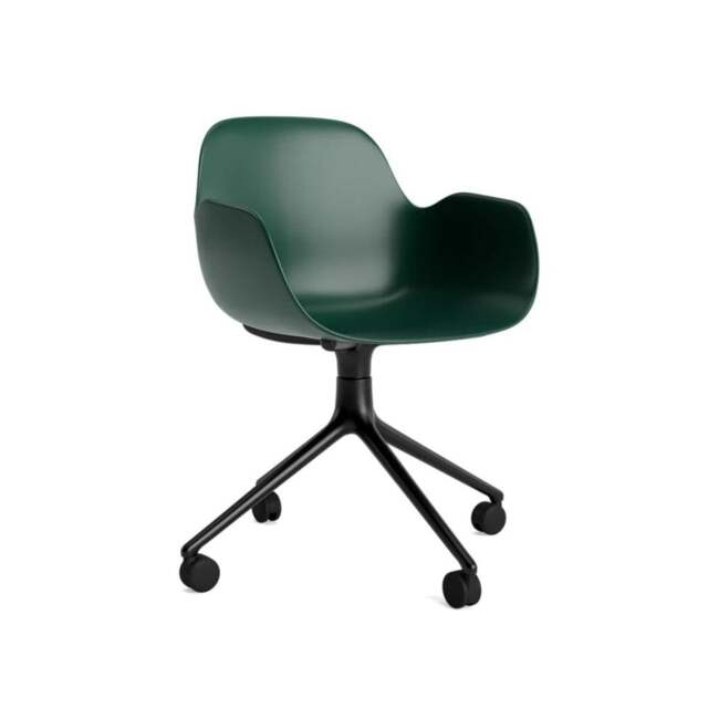 Normann Copenhagen Form Armchair Swivel - 4 Wheel - Green - Black Legs Shell Colour: Green, Leg Colour: Black