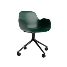 Normann Copenhagen Form Armchair Swivel - 4 Wheel - Green - Black Legs Shell Colour: Green, Leg Colour: Black
