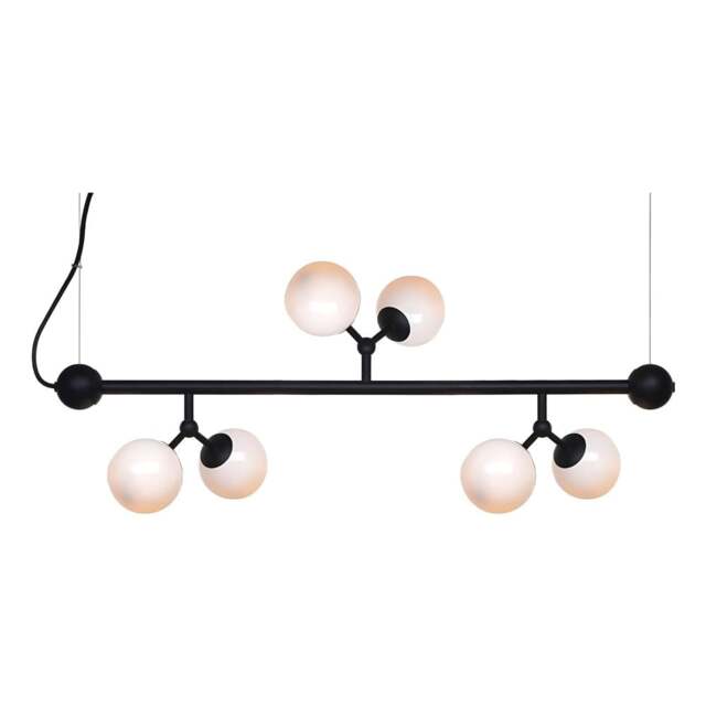 Halo Design Atom Mini Horizontal 6 Light Chandelier - L80cm - O31cm - Black / Opal Glass Colour: Black / Opal Glass - image 1