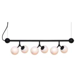 Halo Design Atom Mini Horizontal 6 Light Chandelier - L80cm - O31cm - Black / Opal Glass Colour: Black / Opal Glass - thumbnail 2