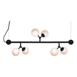 Halo Design Atom Mini Horizontal 6 Light Chandelier - L80cm - O31cm - Black / Opal Glass Colour: Black / Opal Glass - thumbnail 1